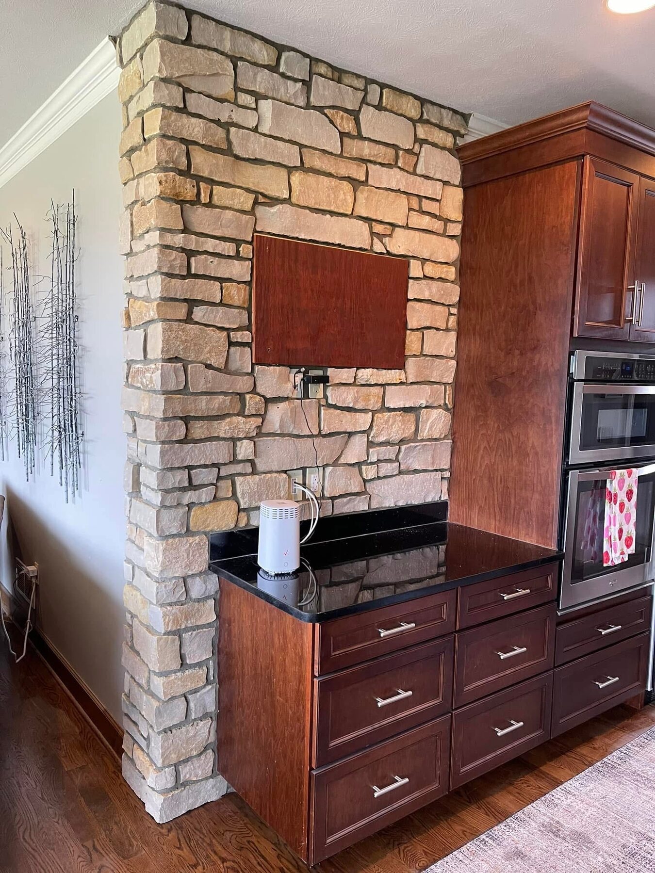 Natural stone kitchen feature wall
